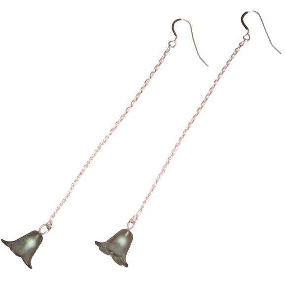 Smoky Blue Flower Earrings Solid 925 Sterling Silver Ear Hooks Long Dangle Chain - Picture 1 of 10